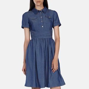 Karen Millen Chambray Denim Shirt Button Up Lyocell Denim Dress 6 Medium